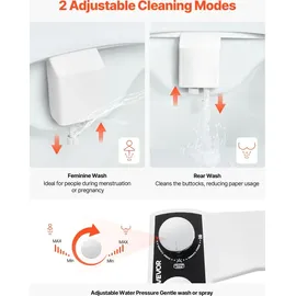Vevor Bidetaufsatz ultradünner Toilettensitz-Aufsatz mit 2 einziehbaren Düsen & einstellbarem Wasserdruck, nicht elektrischer Kaltwassersprüher für die Wasserwäsche vorne & hinten WC-Aufsatz