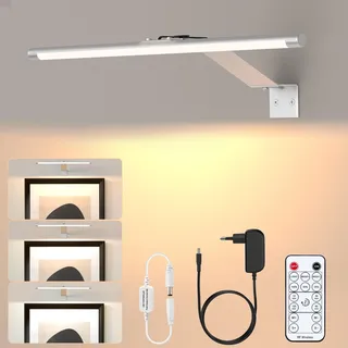 LABOREDUCER LED Bilderleuchte Silber mit Kabel Plug in Fernbedienung Dimmbar 3000K Warmweiß,Timer Drehbare Moderne Innen LED Aluminium 32cm Dimmbare Bildbeleuchtung fur Dart Beleuchtung Wandleuchte