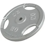 GORILLA SPORTS Hantelscheiben Einzeln/Set, Tri-Grip, 30/50mm, Gusseisen, Silber/Schwarz, Hanteln Set, Gewichtsscheiben, Gewichte von 0,5kg bis 30kg, für Krafttraining silberfarben 20 kg