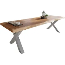 Sam Esstisch Baumkante massiv Akazie Natur 280 x 100 X-Gestell silber ATLAS