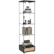 modfu Vitrine Schwarz, Holzwerkstoff, 42.5x167x36.5 cm Wohnzimmer, Wohnwände, Vitrinenschränke