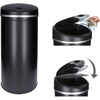 Sensor- Abfallbehälter 30 - 60 Liter mit Abfallbeutelbefestigung, elektrischer Mülleimer, lackierter Stahl, rechteckig automatisches Öffnen/Schließen, Bewegungssensor (40 Liter, Schwarz, Rund)