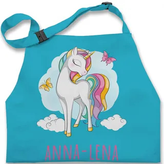 Kinderschürze Schürze Jungen Mädchen - Einhorn mit Name personalisiert Geschenk Unicorn I Einhörner Kinder Geschenk - 7-14 Jahre - Türkis - kochschürze einhörnern personlisierte - 7-13 Jahre