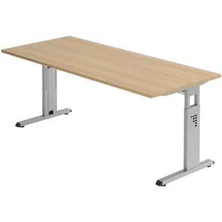 Hammerbacher höhenverstellbarer Schreibtisch eiche rechteckig, C-Fuß-Gestell silber 180,0 x 80,0 cm