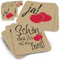 funke & brand 50x Bierdeckel Hochzeit 'Schön DASS du da bist' JA! - Romantische Tischdeko & Gastgeschenk mit Herzmotiv - Hochzeitsdeko Untersetzer aus Pappe - Funke & Brand
