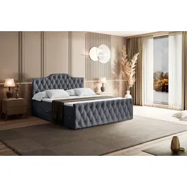 altdecor Boxspringbett mit Fußteil, H4 Matratze und Topper - 160x200 cm - VILA-1-Z - Dunkelgrau Samt - Polsterbett mit Bettkasten und Lattenrost, ... - Dunkelgrau