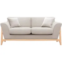 Skandinavisches Sofa aus beigem Stoff mit Samteffekt und Eschenholz 2-Sitzer ASAKO