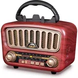Vintage AM/FM/SW Bluetooth-tragbares Radio mit 1800 mAh Akku - Kompaktes Mini-Radio mit USB/TF/AUX-Anschlüssen