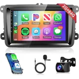 2G+64G Wireless Carplay Android Autoradio für VW Golf 5 6 Passat Polo Tiguan Touran Skoda Caddy SEAT mit Android Auto GPS Navi WiFi Mirror Link 7 Zoll Autoradio mit Bluetooth FM/RDS/DAB Rückfahrkamera