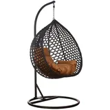 RAMROXX Luxus Hängesessel Style XXL Rattan Korb Schwarz mit Relaxkissen Braun