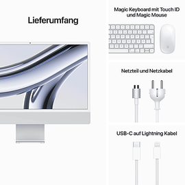 Apple iMac (2023), CTO, All-in-One PC, mit 23,5 Zoll Display, Apple M3, 24 GB RAM, 512 SSD, Apple, Silber macOS