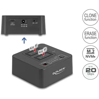 DeLock USB 20 Gbps M.2 Dockingstation für 2 x NVMe PCIe SSD mit Klon- und