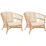 Krines Home Sessel 2er Set Korbsessel mediterran Lounge Rattansessel Natur (Riviera), Rattan Korbstuhl mit Armlehnen Wintergarten beige