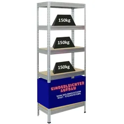 PROREGAL Schwerlastregal Rivet HxBxT 180x75x35cm Fachlast 150kg, Innovatives Stecksystem, Verzinkt, Garagenregal, Lagerregal, Steckregal, Kellerregal