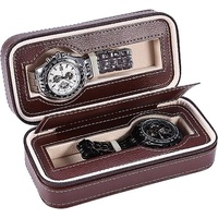 Tragbarer Uhren-Organizer, Uhrenbox mit 2 Fächern, Schmuck-Uhren-Aufbewahrungsbox aus Kunstleder, mit Reißverschluss