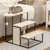 Haustiertreppe 3-stufige Katzentreppe Hundetreppe mit Kratzbrett Cremeweiß