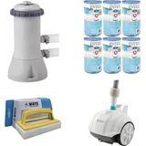 WAYS - Poolpflege - Poolsauger ZX50 & Filterpumpe 3407 L/u & 6 Filter Typ A & WAYS Scheuerbürste