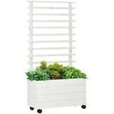 Outsunny Pflanzkasten mit Rankgitter, Blumenkasten mit Rollen, Hochbeet für Kletterpflanzen, Garten, Naturholz, Weiß, 76 x 30 x 155 cm Gartenzubehör, Hochbeete