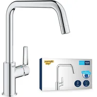 GROHE Start, Niederdruck Küchenarmatur mit hohem Auslauf (Wasserhahn Küche für offene Warmwasserbereiter, 150° schwenkbar, wassersparend, werkzeugfreie Spülbecken-Montage), chrom, 1012420000