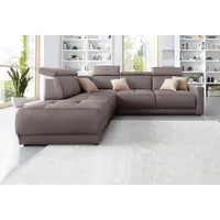 DOMO collection Ecksofa DOMO COLLECTION "Ava, moderne Sitzheftung mit toller Doppelnaht, komfortabel, L-Form", braun (schlamm), B:266cm H:84cm T:99cm, Kunstleder SOFTLUX;Struktur fein (100% Polyester);Zierkissen: Microfaser PRIMABELLE (100% Polyester);Struktur (100% 
