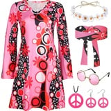 YADODO Hippie kostüm Damen 70er Jahre Bekleidung Damen kleid 60er 70er Hippie Kleidung Damen Accessoires Disco Outfit Kostüm Damen Mädchen 70er Mode Damen Faschingskostüme für Karneval Party (XL)