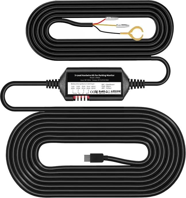Azdome JYX05 Hardwire Kits, Type-C USB Hardwire Kit, 12V-24V to 5V/2.5A Hardwire Kit with Low Voltage Protection, 12ft Car Dashcam Charger, Power Cable for Dashcam