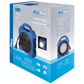 PRO PLUS Kabeltrommel Schuko 4-fach 15m, 3x1,5mm2 mit LED-Beleuchtung