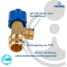 tecuro Eckventil 1/2 Zoll x 3/8 Zoll - DN 10, selbstdichtend, passend zu UP-Spülkasten