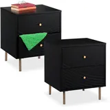 Relaxdays Nachttisch 2er Set, 2 Schubladen, Nachtschrank Schlafzimmer, Beistelltisch, HBT 52 x 45 x 40 cm,