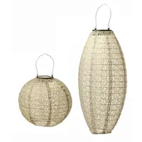 MARELIDA LED Solar Lampion mit Blumenmuster beige Party Balkon Terrasse 2St