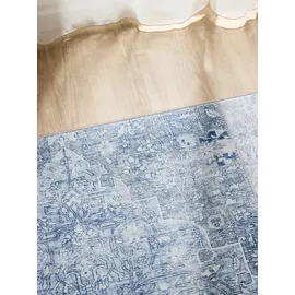 benuta Basic Waschbarer Teppich George - Blau 60x120 cm - Kunstfaser - Rechteckig & im Style: Vintage, Ethno-Style, Shabby Chic - Pflegeleicht für Wohnzimmer Schlafzimmer