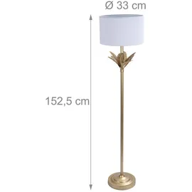 Relaxdays Stehlampe Eisen Weiß Gold mit Palmenblättern 152,5 cm x 33 cm 4,3 kg