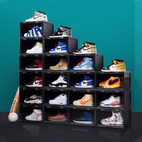 PUCHIKA Schuhboxen, Schuhbox, 6er-Set, Schuhboxen stapelbar schwarz, Schuhbox mit durchsichtiger Tür, Schuhkarton Kunststoff, Schuhaufbewahrungsbox für Schuhe, Größe 36x28x22cm, Schwarz, Typ-D