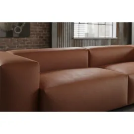 KAWOLA Sofa CELESTE 4-Sitzer mit Hocker Lederfaserstoff cognac