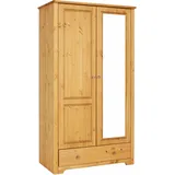 otto home Kleiderschrank OTTO HOME "Hugo", beige (gelaugt, geölt), B:106cm H:190cm T:58cm, Schränke, Garderobenschrank Kleiderschrank Drehtürenschrank, aus massiver Kiefer im Landhausstil, mit Spiegel