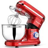 Küchenmaschine Knetmaschine zum Backen, Vospeed 6 Geschwindigkeit Elektrischer Küchenmixer mit 6.2QT Schüssel, Rührbesen, Haken, Schneebesen, Eiertrenner (Rot)