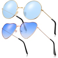 Fiada 2 Paar Hippie Sonnenbrillen Retro Damen Hippie Brillen Hippie Kostüm Sonnenbrille für Herren Damen Party Festival (Blau)