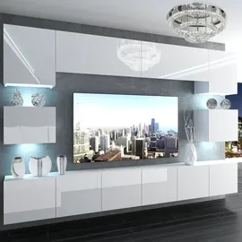Belini Wohnwand Vollausstattung Wohnzimmer-Set Moderne Schrankwand mit LED-Beleuchtung Anbauwand TV-Schrank Weiß