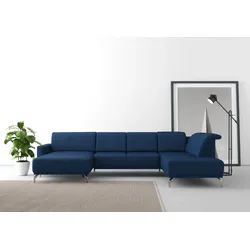 Wohnlandschaft SIT & MORE "Bailando U-Form", blau, B:337cm H:84cm T:205cm, Sofas, wahlweise mit Kopfteilverstellung und Vorziehsitz, motorisch