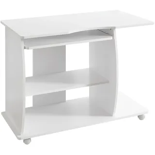 KADIMA DESIGN Computertisch rollbar mit Tastaturauszug, Und Drucker-Ablage GRASSE Weiß 50x90x71 cm