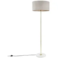 QAZQA Messing Stehlampe mit grauem Schirm 50 cm -