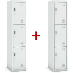 Metallspind 1+1 GRATIS, 3 Abteile, Zylinderschloss, grau/grau
