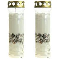 Viana Grabkerze Grabkerzen Weiß mit Rosen-Motiv Trauerkerze Gedenklicht 23,5cm 145h