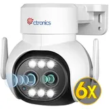 ctronics 6X Hybrid-Zoom Überwachungskamera Aussen WLAN mit Auto-Zoom-Tracking, PTZ IP Kamera Outdoor mit Dual-Objektiv, Personenerkennung, Farbnachtsicht, Zwei-Wege-Audio PC/IP66/7 * 24 (1, Weiß)