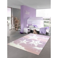 Kinderteppich Kinderzimmer Teppich Spielteppich Himmel Wolken Sterne Design rosa creme, Teppich-Traum, Rund, Höhe: 13 mm lila|rosa|weiß Rund - 120 cm x 120 cm x 13 mm