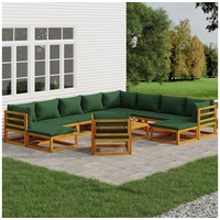 vidaXL 12-tlg. Garten-Lounge-Set mit Grünen Kissen Massivholz