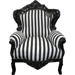 Casa Padrino Barock Sessel King Schwarz / Weiß Streifen / Schwarz - Antik Stil