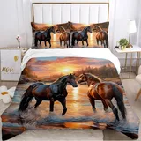 IUNTWEIE Pferde bettwäsche 135x200,3D Pferdemuster Bettwäsche-Sets mit Reißverschluss, Super Weiche Angenehme Mikrofaser Bettwäsche, mit 2 Kissenbezug 50 x 75 (Pferde-6, 135x200cm)