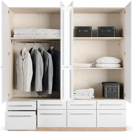 Priess Kleiderschrank PRIESS "Schrank Garderobe Wäscheschrank Barcelona in 5 Breiten", weiß (eichefarben artisan, weiß), B:185cm H:193cm T:54cm, Holzwerkstoff, Schränke, Kleiderschrank, viel Stauraum, geräumige Schubkästen, mit Spiegel, MADE IN GERMANY