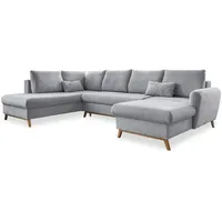 MIUFORM Ecksofa U-Form mit Schlaffunktion und Bettkasten | Scandic Lagom | Wohnlandschaft mit Schlaffunktion, Sofa U Form, Couch U Form, Wohnlandschaft U-Form (Hellgrau, Links ausgerichtet)